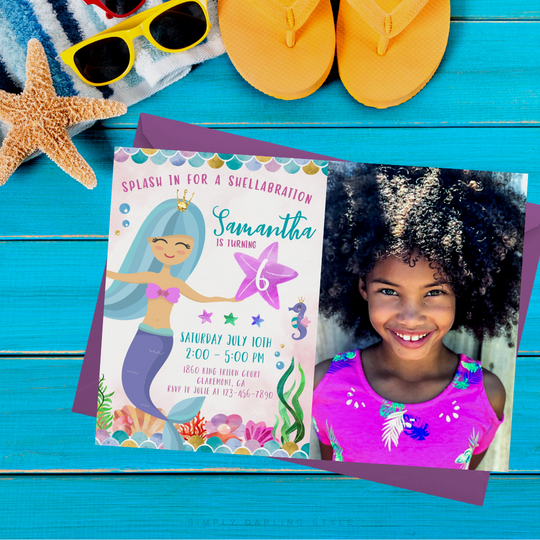 Magical Mermaid Birthday Photo Invitation